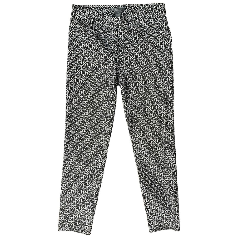 89th And Madison Black White Brocade Elastic Waist Pull On Trousers Pants size M